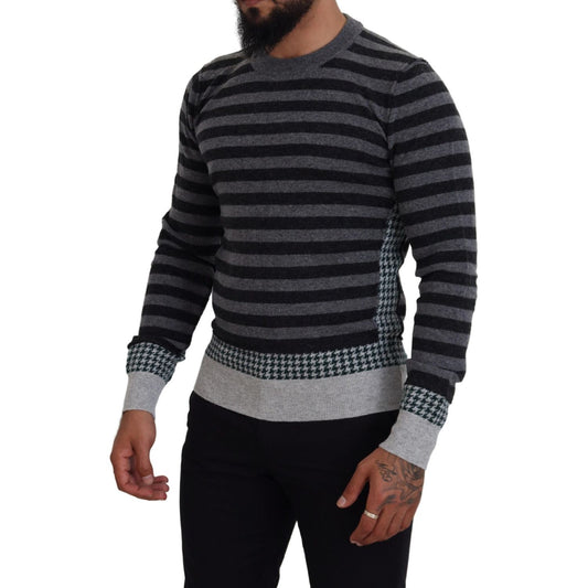 Dolce & Gabbana Elegant Striped Wool Crewneck Sweater Dolce & Gabbana Black