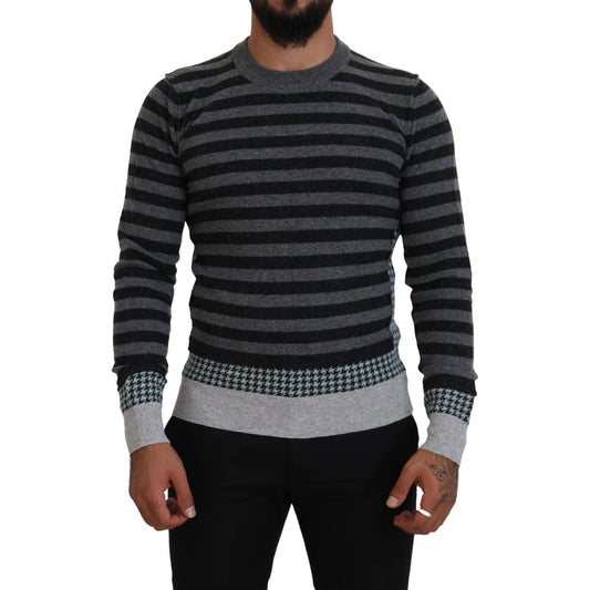 Dolce & Gabbana Elegant Striped Wool Crewneck Sweater Dolce & Gabbana Black