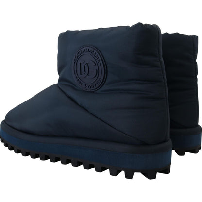 Dolce & Gabbana Blue Nylon Boots Padded Mid Calf Shoes