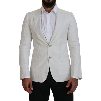 Dolce & Gabbana White Linen Slim Fit Jacket Blazer