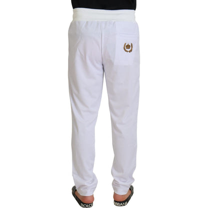 Dolce & Gabbana White Polyester Crown Logo Jogger Pants