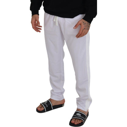 Dolce & Gabbana White Polyester Crown Logo Jogger Pants