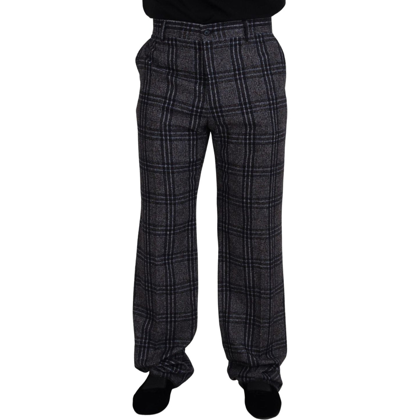 Dolce & Gabbana Gray Checkered Mid Waist Men Pants
