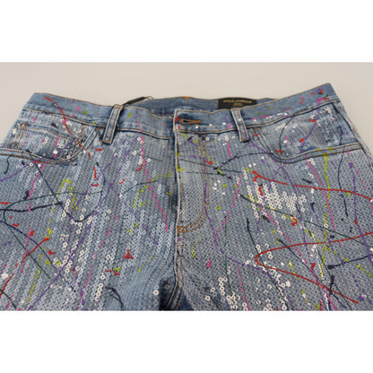 Dolce & Gabbana Blue Cotton Color Splash Print Denim Jeans