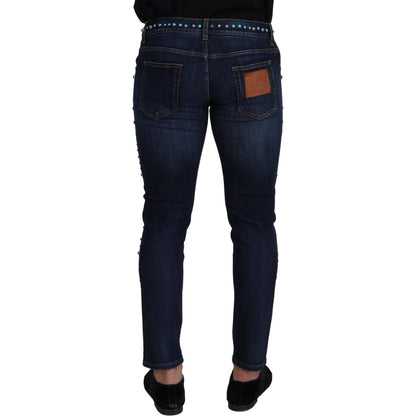 Dolce & Gabbana Blue Cotton Studded Low Waist Denim Jeans