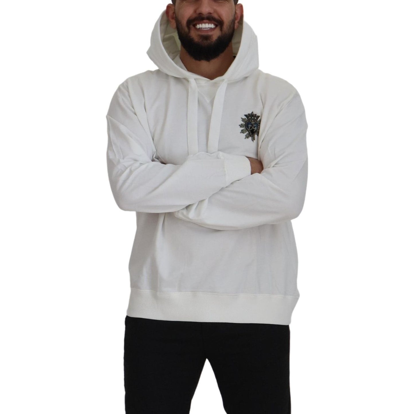 Dolce & Gabbana White Cotton Hooded Sweatshirt Sweater