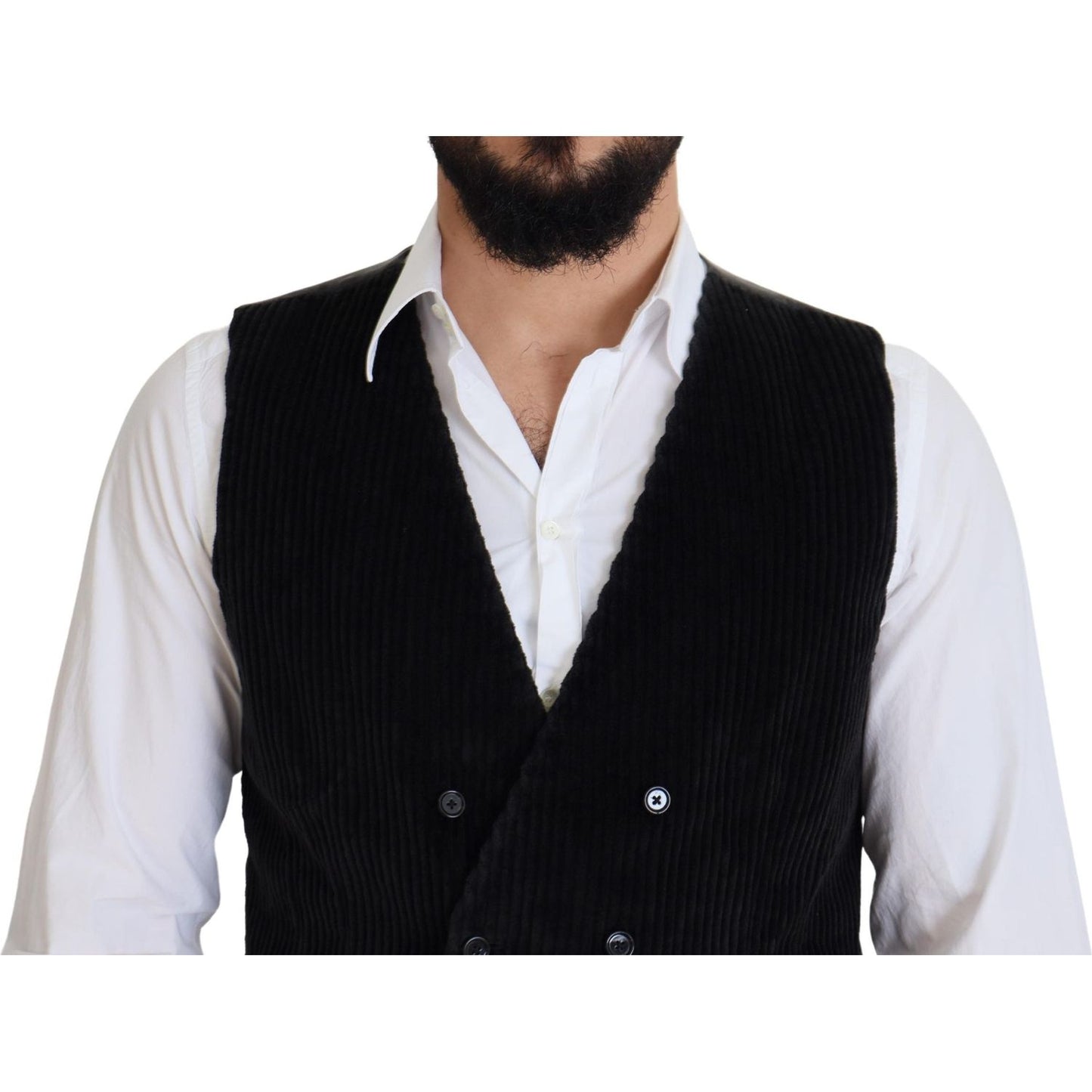 Dolce & Gabbana Black Cotton Double Breasted Waistcoat Vest