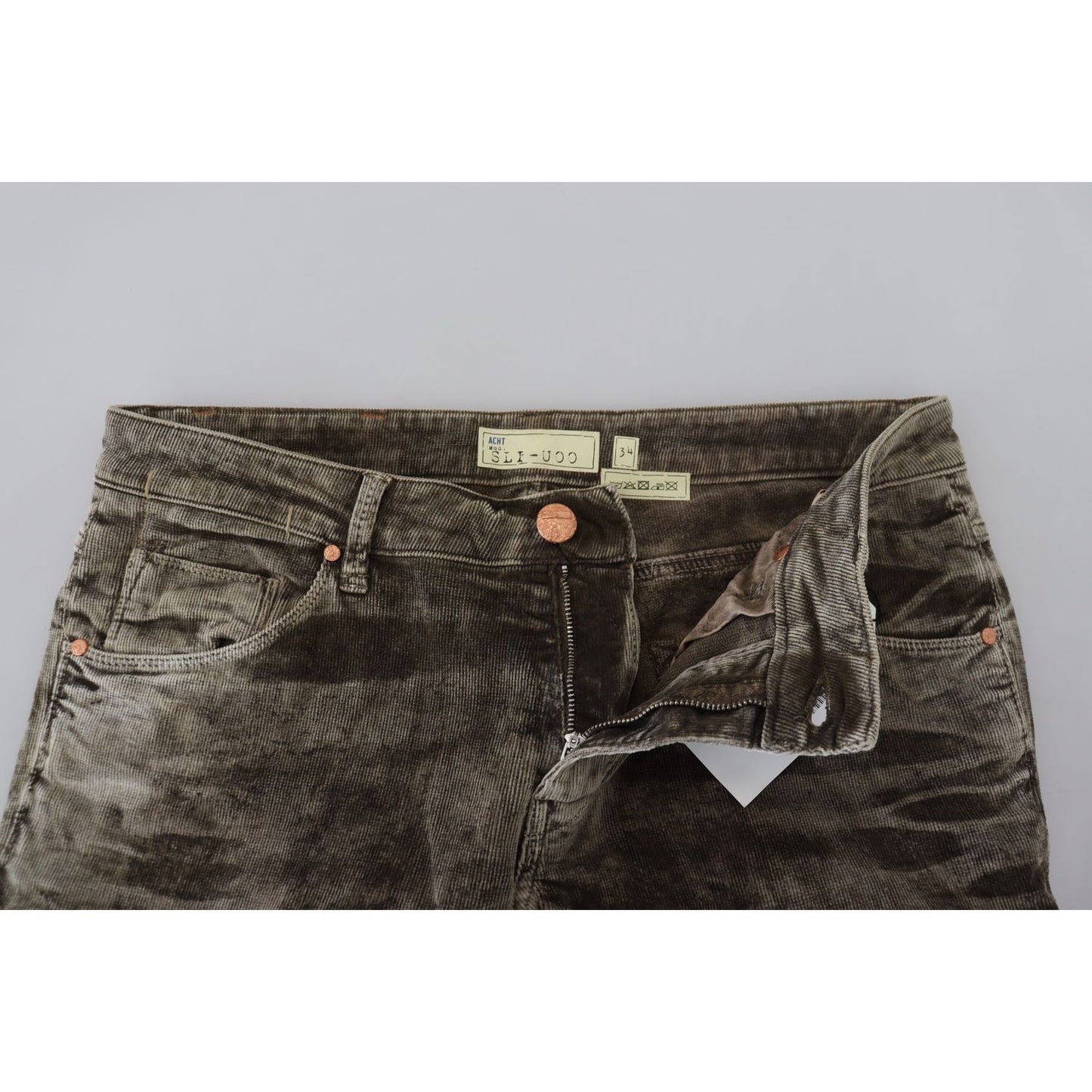 Acht Gray Washed Cotton Corduroy Slim Fit Men Jeans