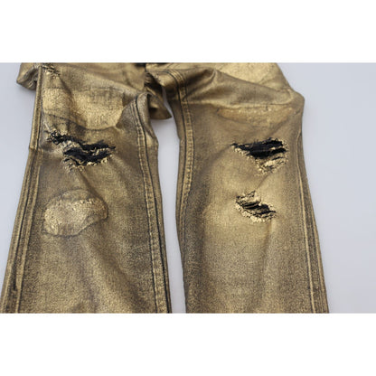 Dolce & Gabbana Gold Cotton Tattered Skinny Men Denim Jeans