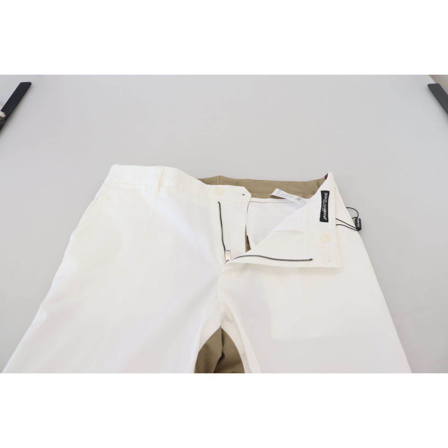 بنطلون دولتشي آند غابانا الأنيق المصنوع من القطن باللونين الأبيض والبني