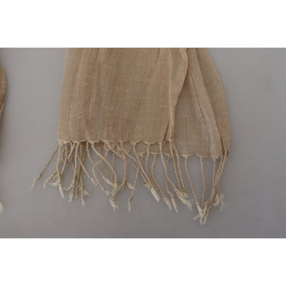 Costume National Beige Cotton Shawl Foulard Fringe Scarf