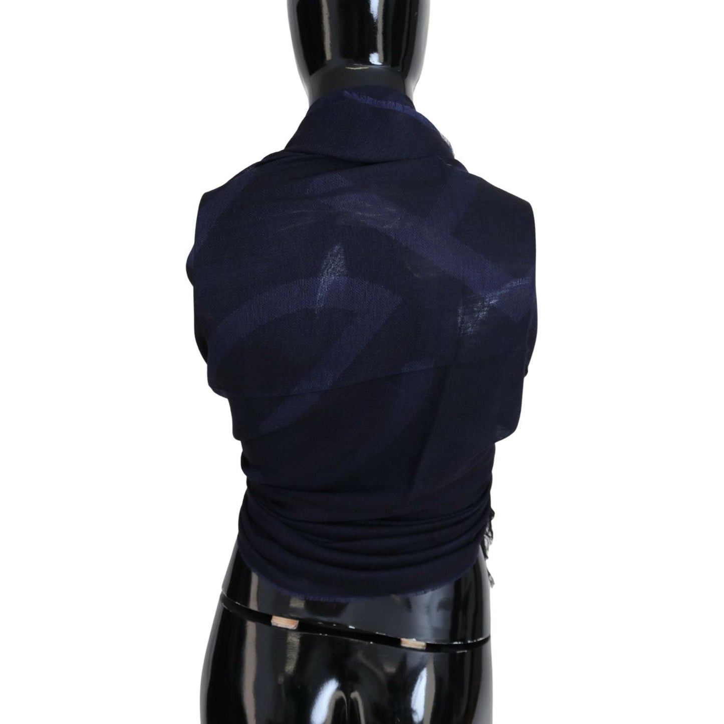GF Ferre Dark Blue Wool Neck Wrap Shawl Fringes Scarf