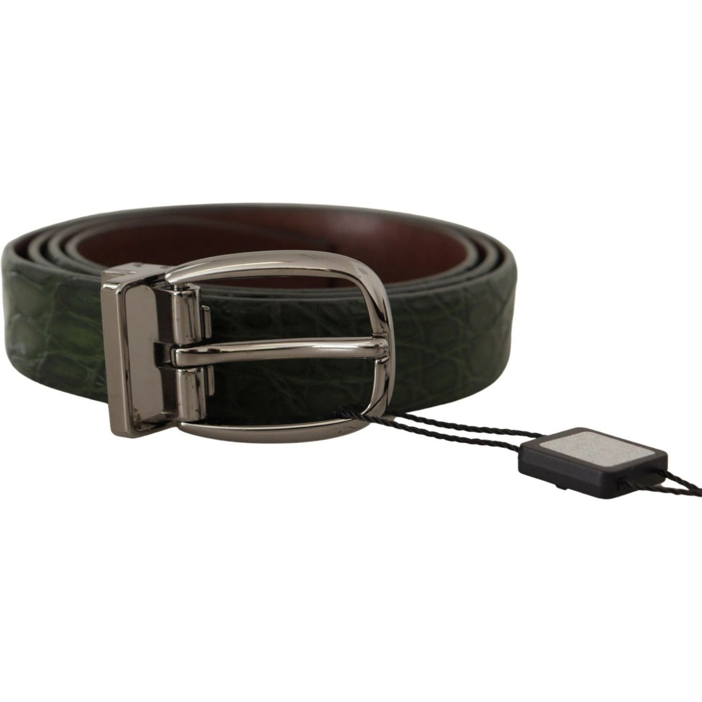 Dolce & Gabbana Green Exotic Leather Silver Buckle Belt