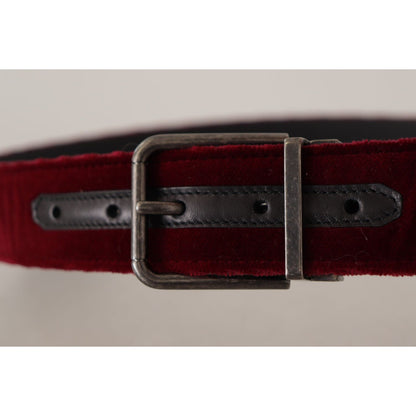 Dolce & Gabbana Maroon Velvet Leather Wide Vintage Metal Buckle Belt