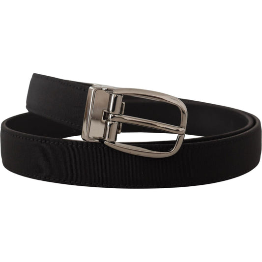 Dolce & Gabbana Elegant Grosgrain Leather Belt with Silver Buckle Dolce & Gabbana Black