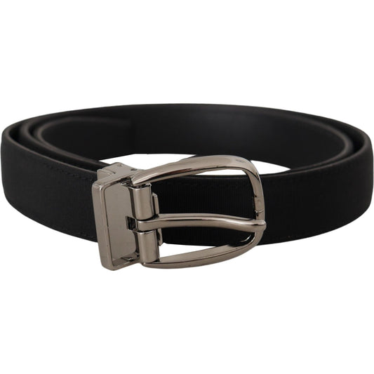 Dolce & Gabbana Elegant Grosgrain Leather Belt with Silver Buckle Dolce & Gabbana Black