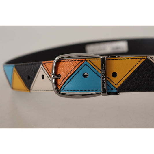 Dolce & Gabbana Elegant Multicolor Leather Belt with Silver Buckle Dolce & Gabbana Dark Gray