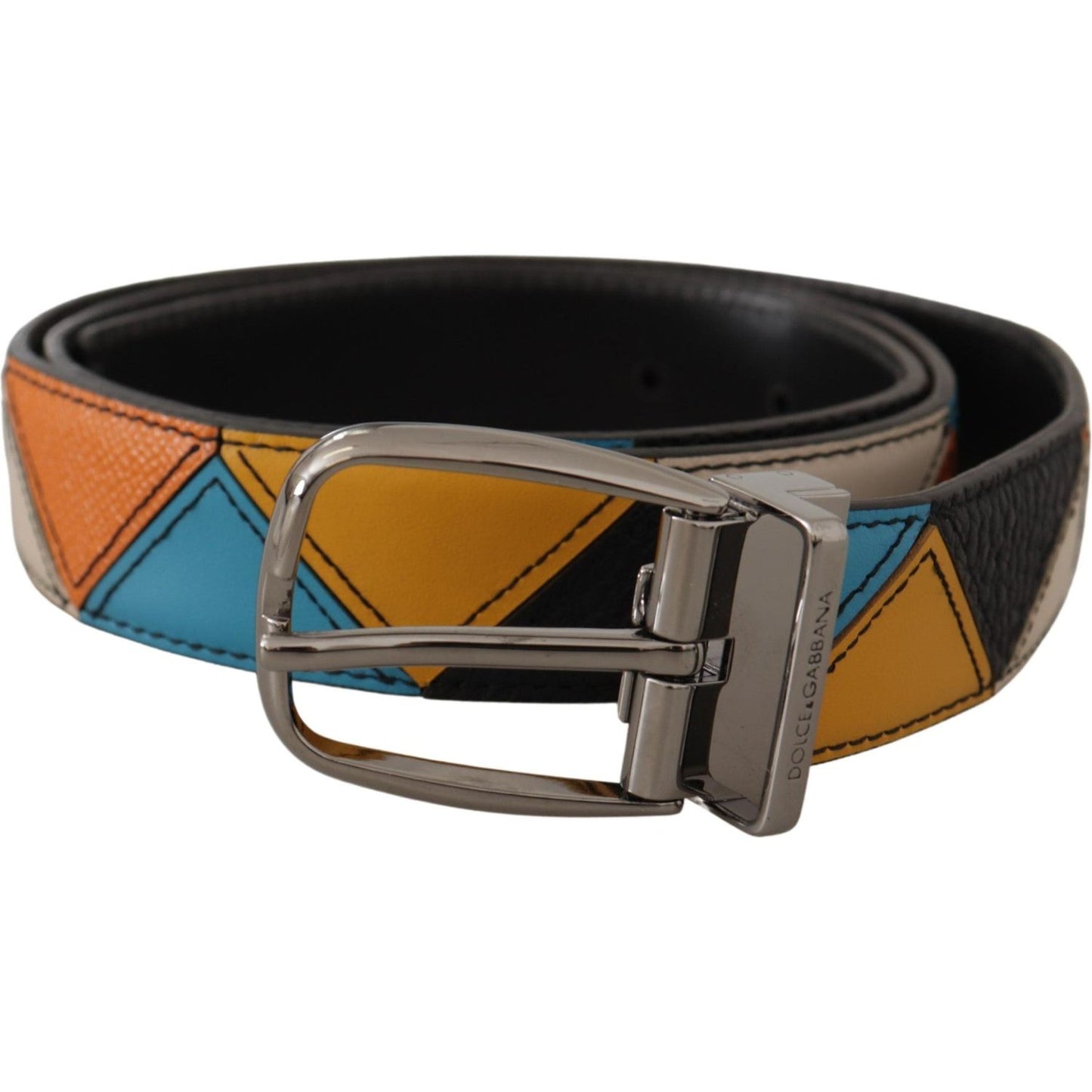 Dolce & Gabbana Multicolor Leather Silver Tone Logo Buckle Belt