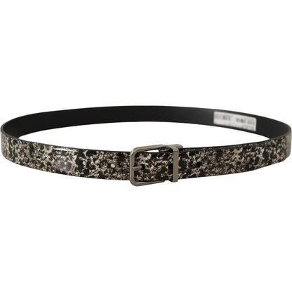 Dolce & Gabbana Black Marble Print Leather Silver Logo Buckle Belt