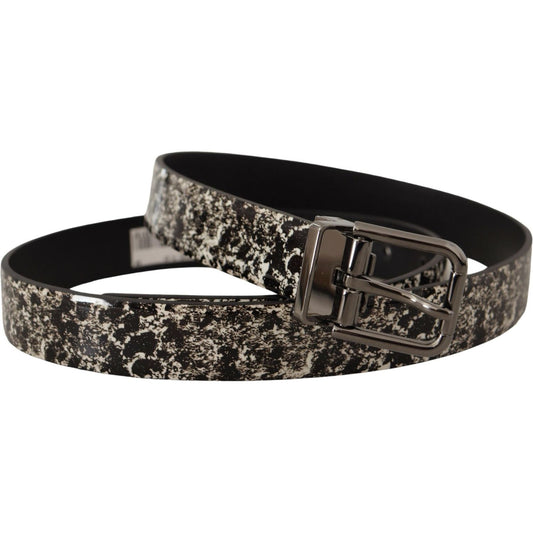 Dolce & Gabbana Elegant Marble Print Leather Belt Dolce & Gabbana Dark Slate Gray