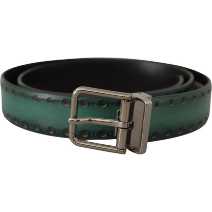 Dolce & Gabbana Green Giotto Leather Silver Metal Buckle Belt