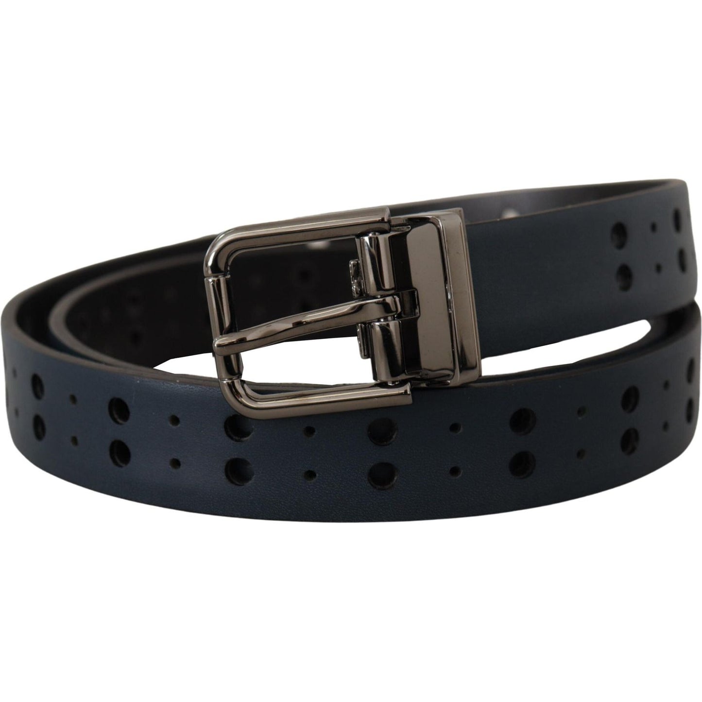 Dolce & Gabbana Blue Perforated Skinny Leather Metal Buckle Belt