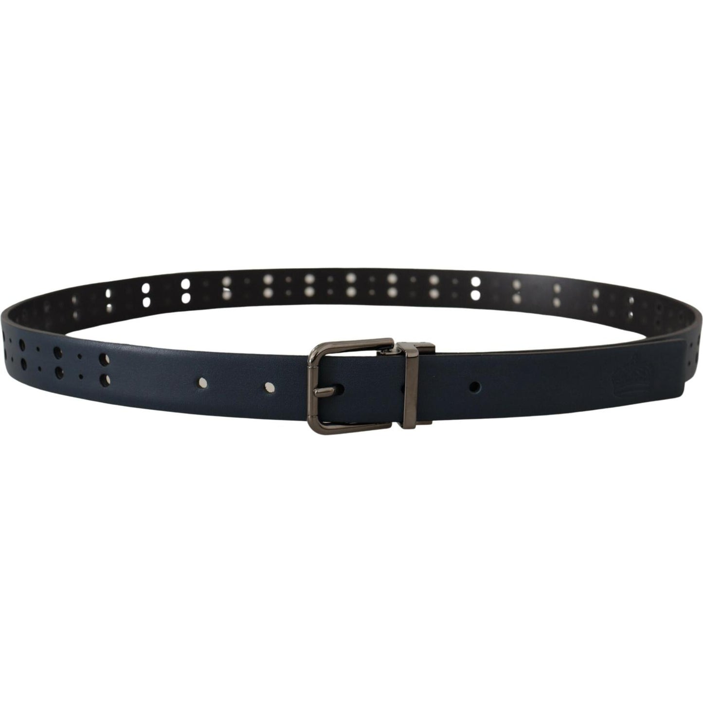 Dolce & Gabbana Blue Perforated Skinny Leather Metal Buckle Belt