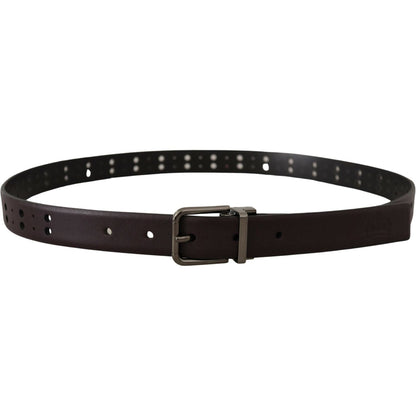 Dolce & Gabbana Burgundy Leather Perforated Metal Buckle Belt