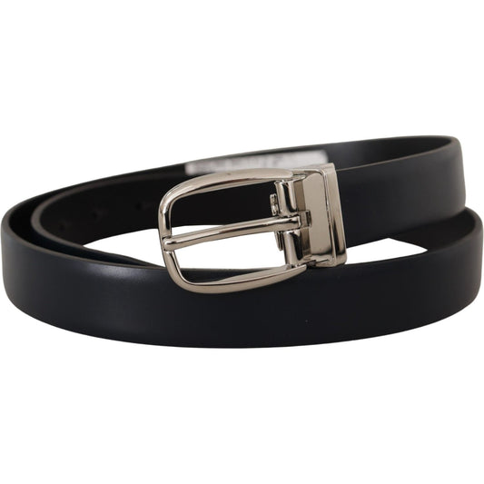 Dolce & Gabbana Elegant Black Leather Belt with Silver Buckle Dolce & Gabbana Black