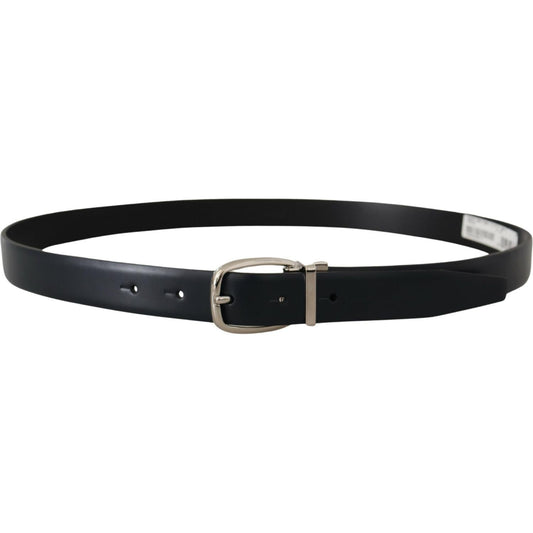 Dolce & Gabbana Elegant Black Leather Belt with Silver Buckle Dolce & Gabbana Dark Slate Gray
