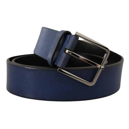 Dolce & Gabbana Blue Calf Leather Silver Metal Buckle Classic Belt
