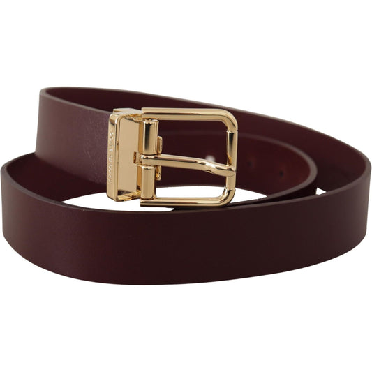 Dolce & Gabbana Elegant Maroon Leather Belt with Gold Buckle Dolce & Gabbana Dark Slate Gray