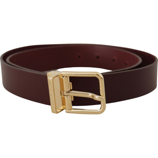 Dolce & Gabbana Elegant Maroon Leather Belt with Gold Buckle Dolce & Gabbana Dark Slate Gray