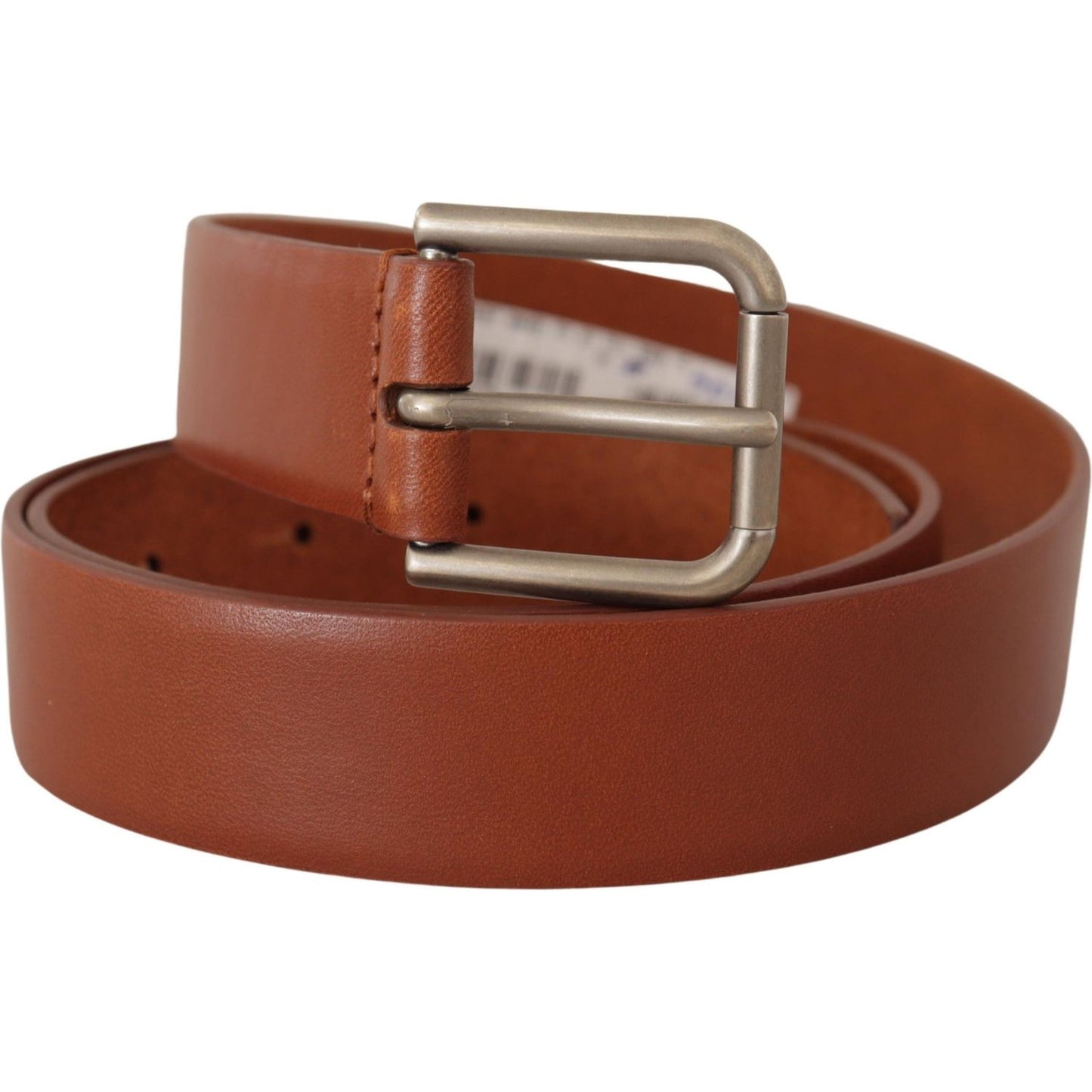 Dolce & Gabbana Brown Calf Leather Silver Tone Metal Buckle Belt