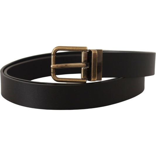 Dolce & Gabbana Elegant Black Leather Belt with Vintage Buckle Dolce & Gabbana Black