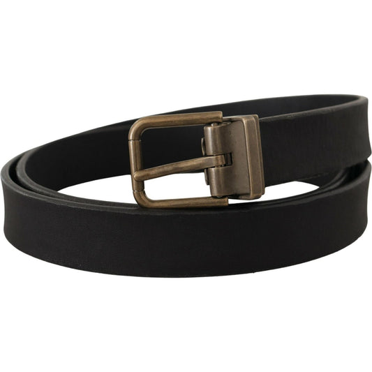 Dolce & Gabbana Elegant Black Leather Belt with Vintage Metal Buckle Dolce & Gabbana Black