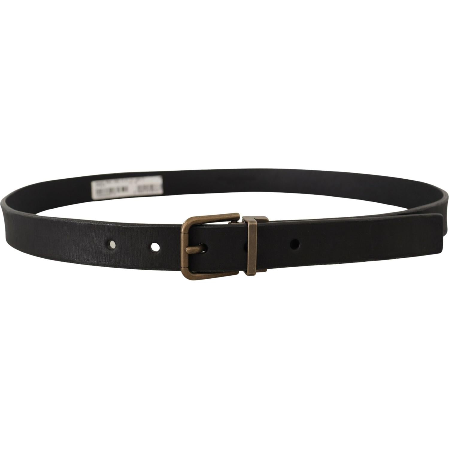 Dolce & Gabbana Black Leather Brass Metal Grain Buckle Classic Belt