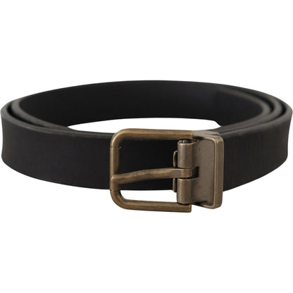 Dolce & Gabbana Black Leather Brass Metal Grain Buckle Classic Belt