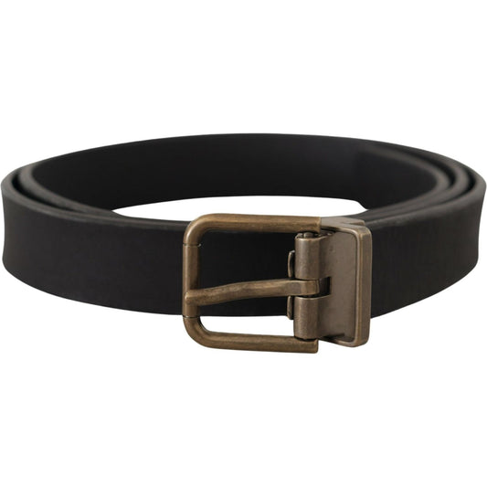 Dolce & Gabbana Black Leather Brass Metal Grain Buckle Classic Belt