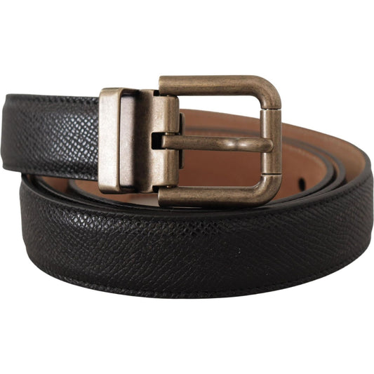 Dolce & Gabbana Elegant Black Leather Belt with Vintage Metal Buckle Dolce & Gabbana Dark Slate Gray