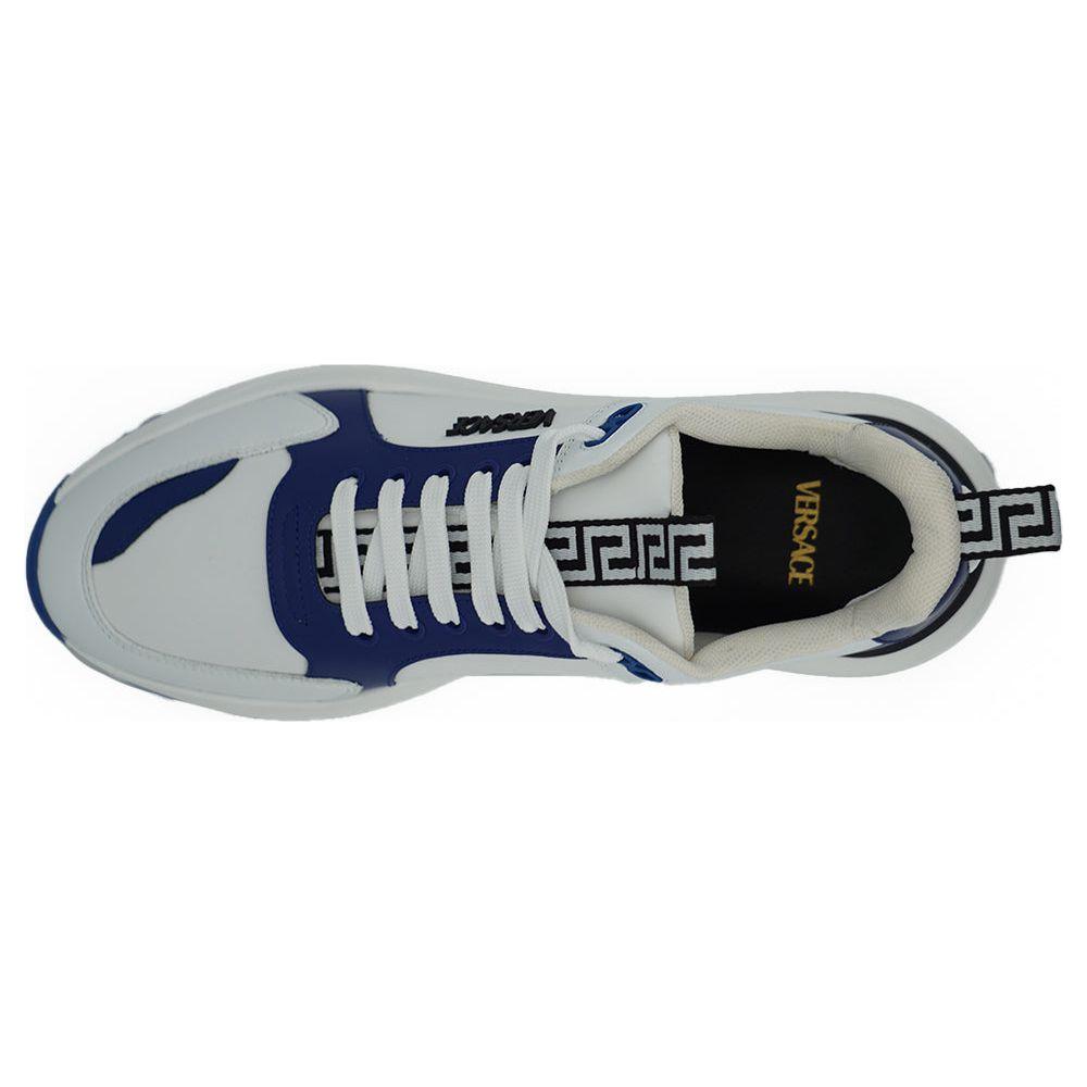 Versace Elegant Blue and White Leather Sneakers