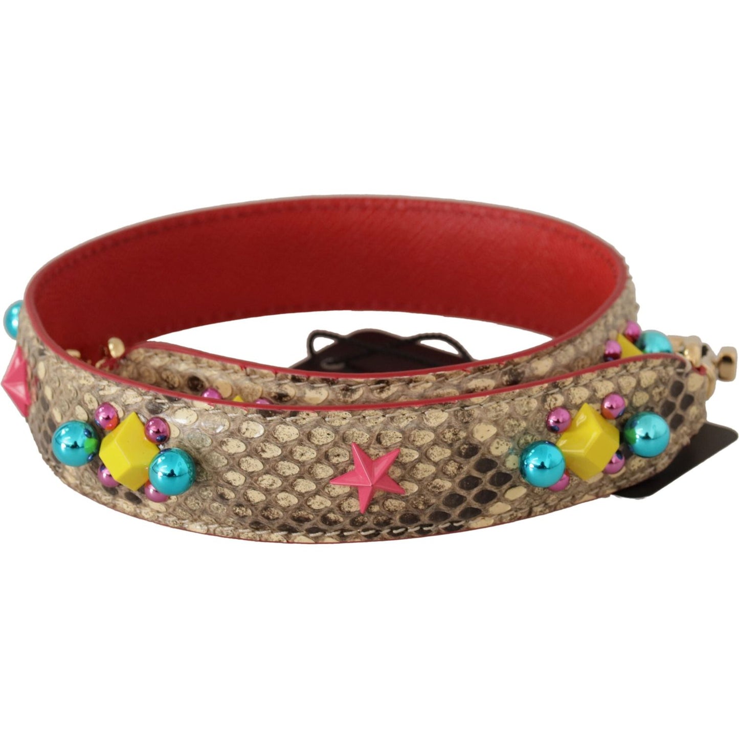 Dolce & Gabbana Beige Python Leather Crystals Shoulder Strap