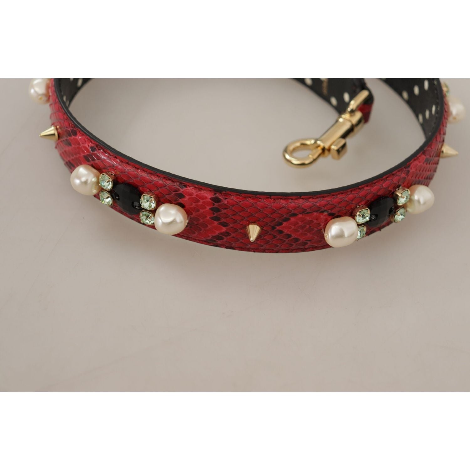 Dolce & Gabbana Red Python Leather Crystals Reversible Shoulder Strap