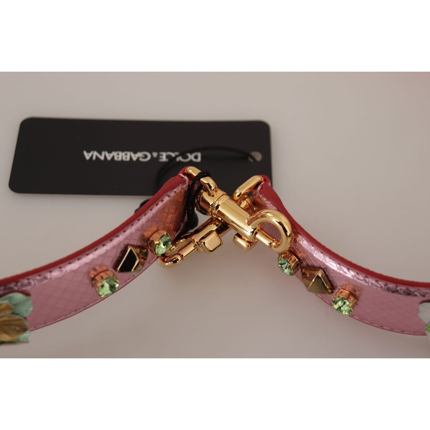 Dolce & Gabbana Metallic Pink Leather Studded Shoulder Strap