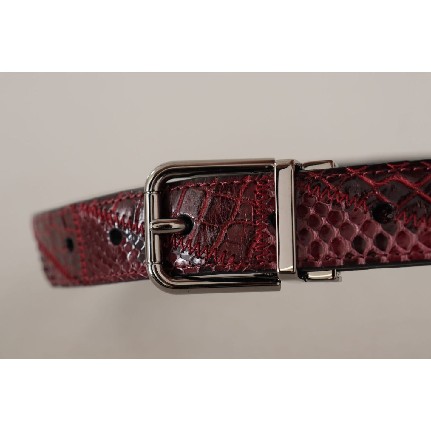 Dolce & Gabbana Red Exotic Leather Metal Logo Buckle Belt