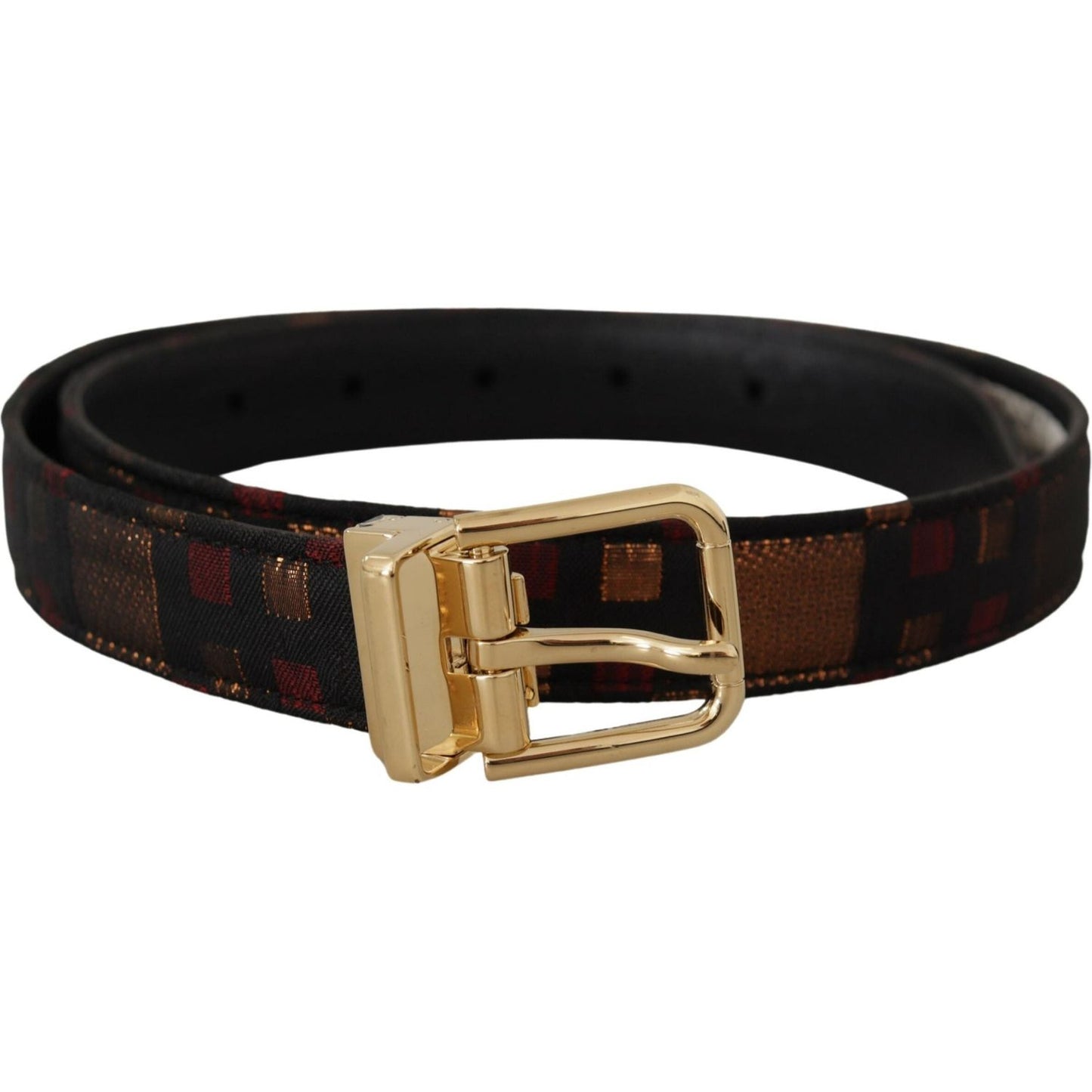 Dolce & Gabbana Multicolor Leather Jacquard Gold Metal Buckle Belt
