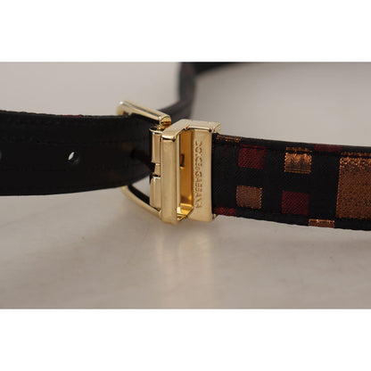 Dolce & Gabbana Multicolor Leather Jacquard Gold Metal Buckle Belt