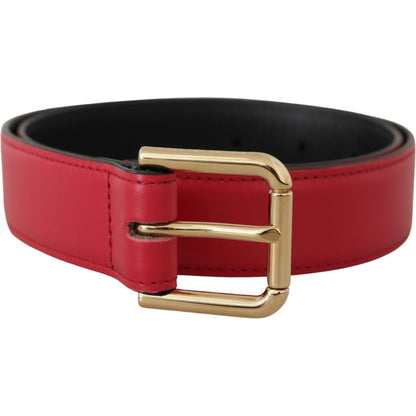 Dolce & Gabbana Red Calf Leather Gold Tone Logo Metal Buckle Belt