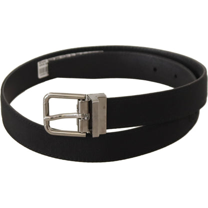 Dolce & Gabbana Black Canvas Leather Silver Tone Metal Buckle Belt