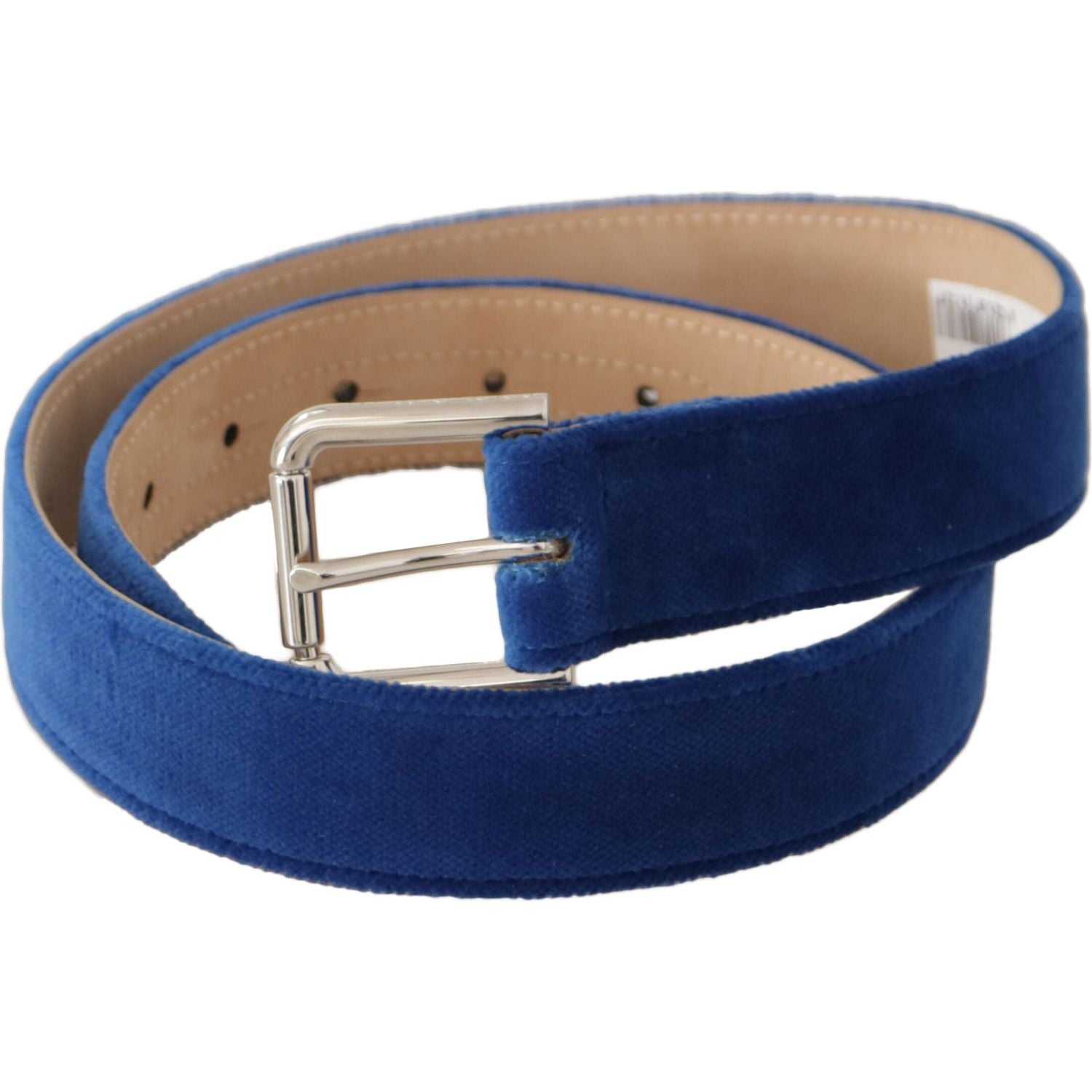 Dolce & Gabbana Blue Velvet Silver Logo Engraved Metal Buckle Belt
